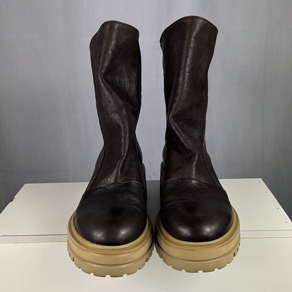 Michele Lopriore Leather Arizona Side Zip Combat Boots in Brown.
